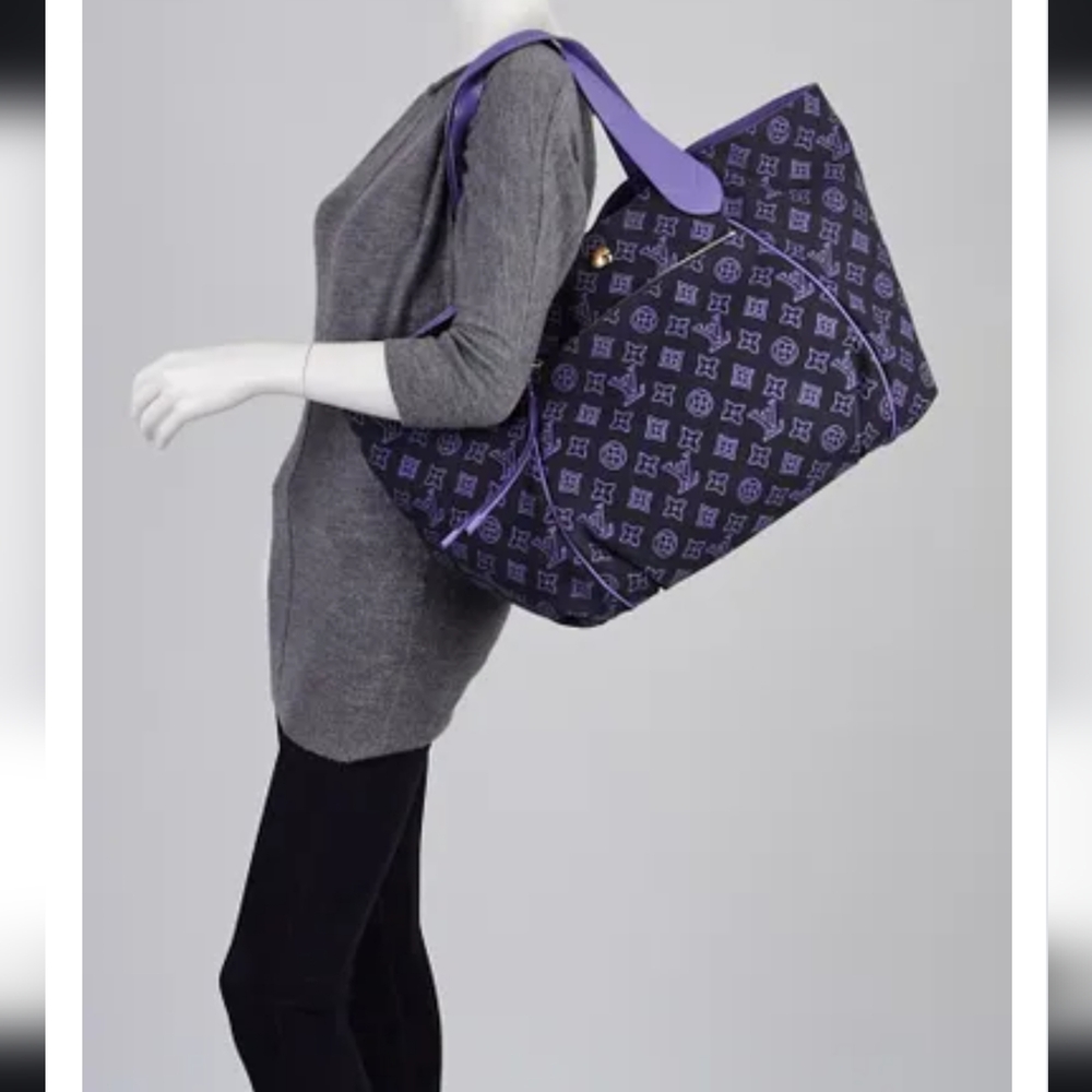 Louis Vuitton Limited Edition Purple Navy Canvas Cabas Ipanema GM Bag W Pouch - Picture 3 of 16